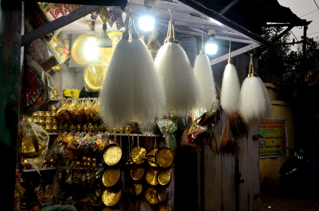 shops selling articles required to perform rituals at temples Puri, Odisha.