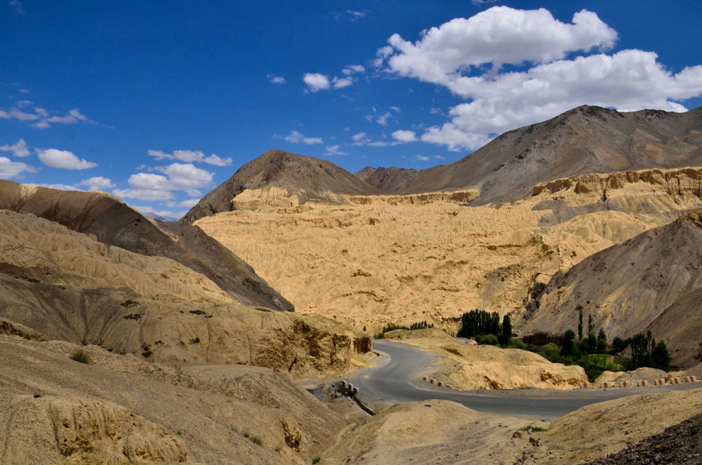 The road that passes through the Moonland at Lamayuru, Leh.