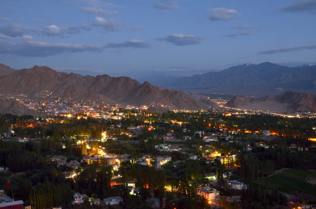 Dreamy Leh city after sunset in the evening, Leh, India.