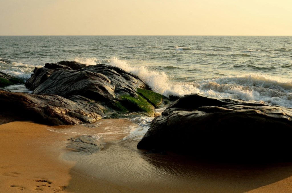 The rock formations at Someshwara Beach, Mangalore